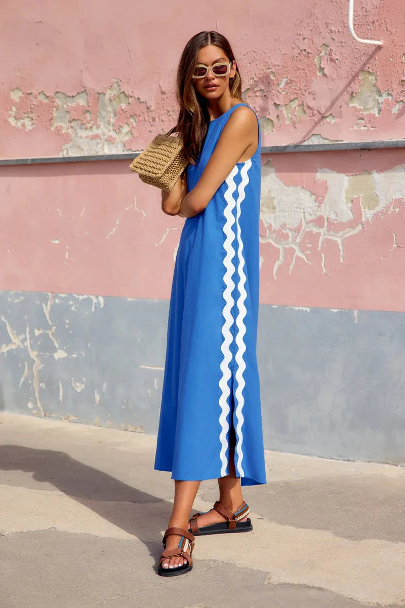 Sleeveless Patchwork Midi Dress