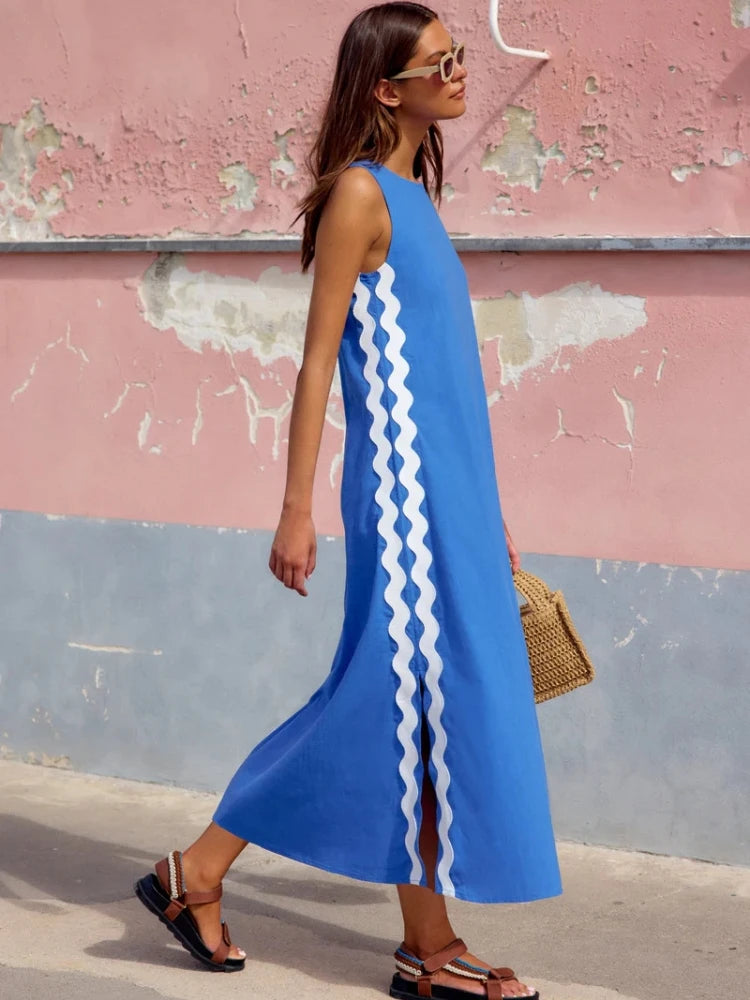 Sleeveless Patchwork Midi Dress