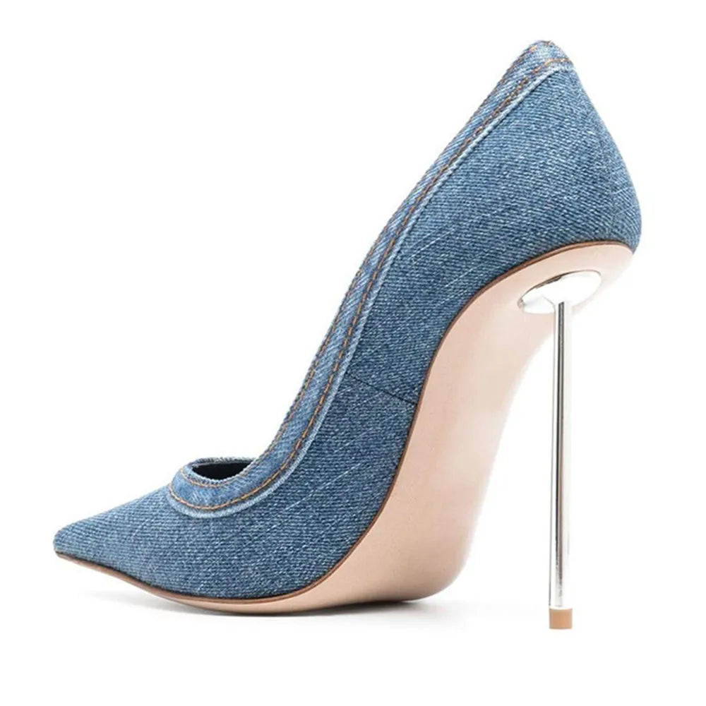 Pointed Toe High Heel Denim Pumps