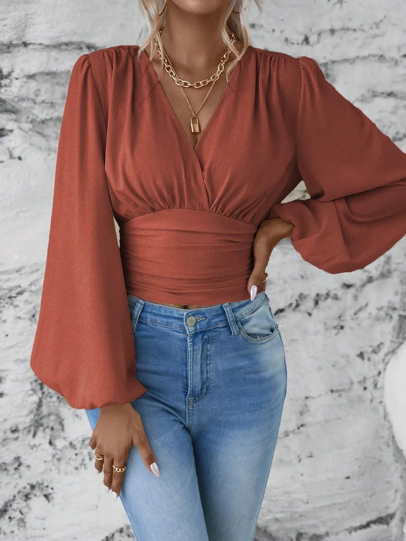 Women Elastic Narrow Waist Shirt
