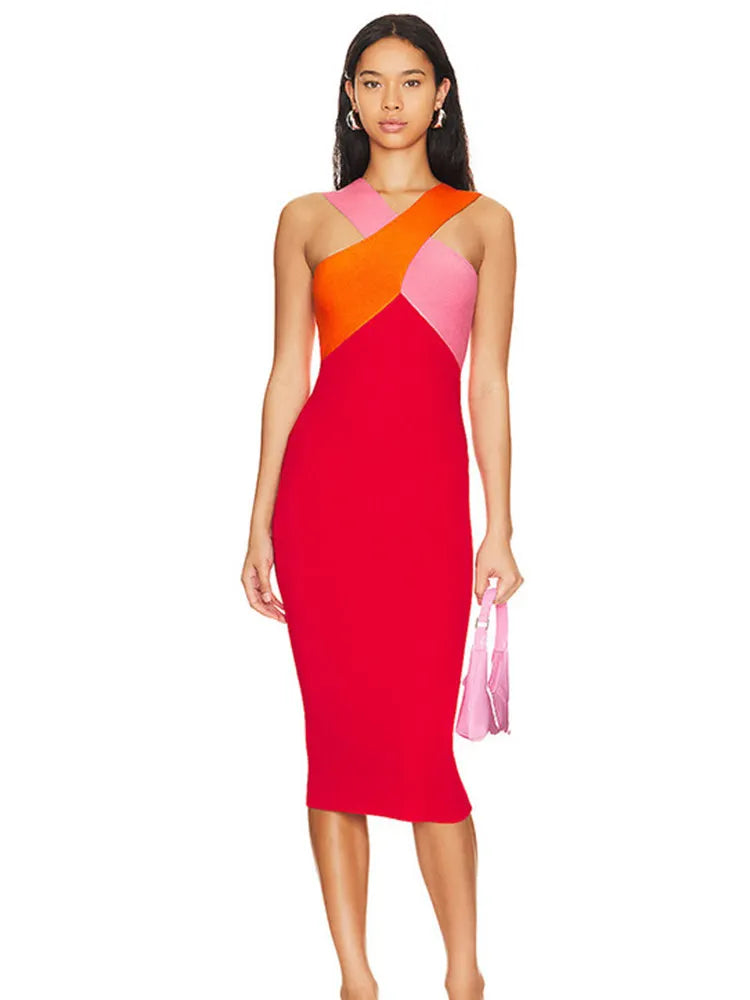 Cross Sling Patchwork Bandage Dress