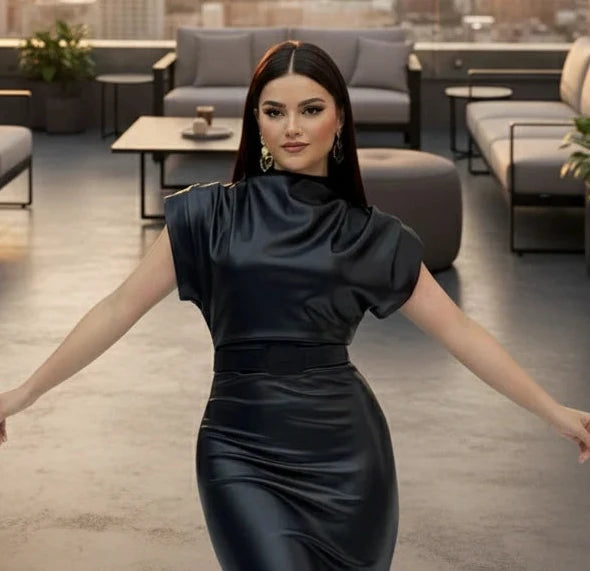 Sleeveless Ruched Faux Leather Dress