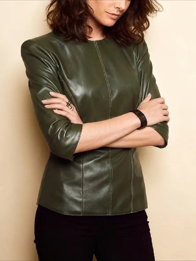 Faux Leather Slim Fit Blouse