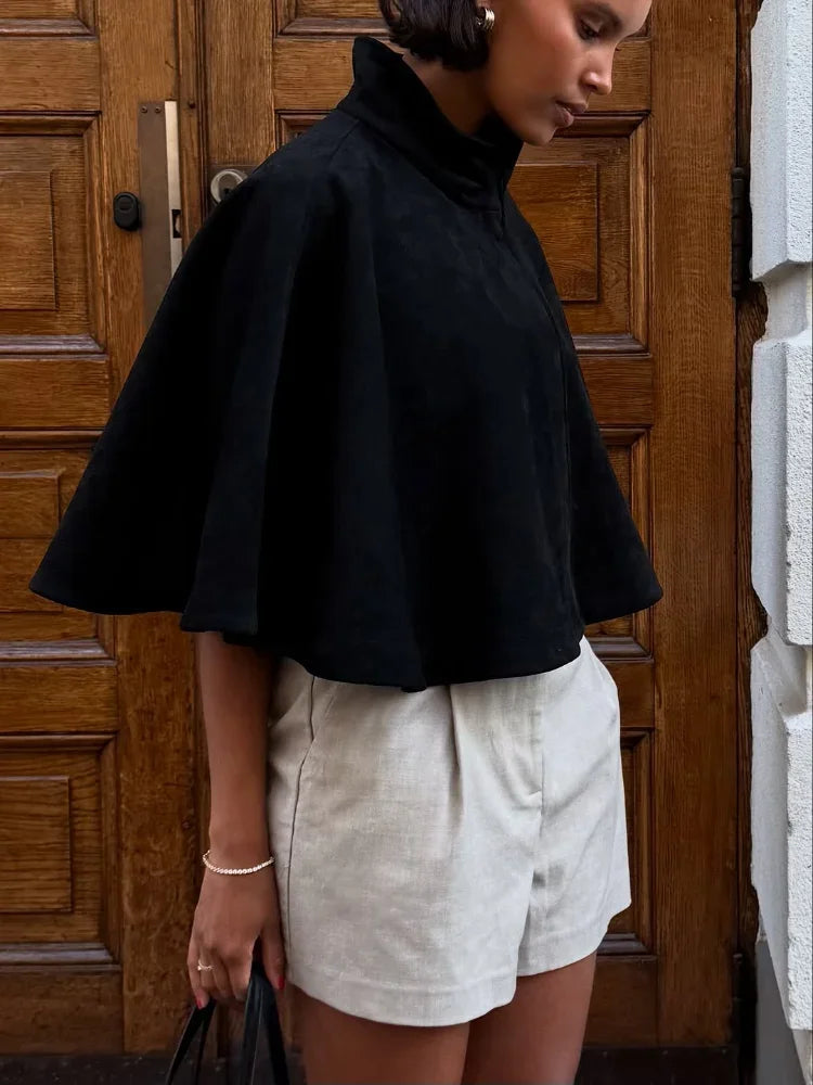 Black Suede Cape Coat