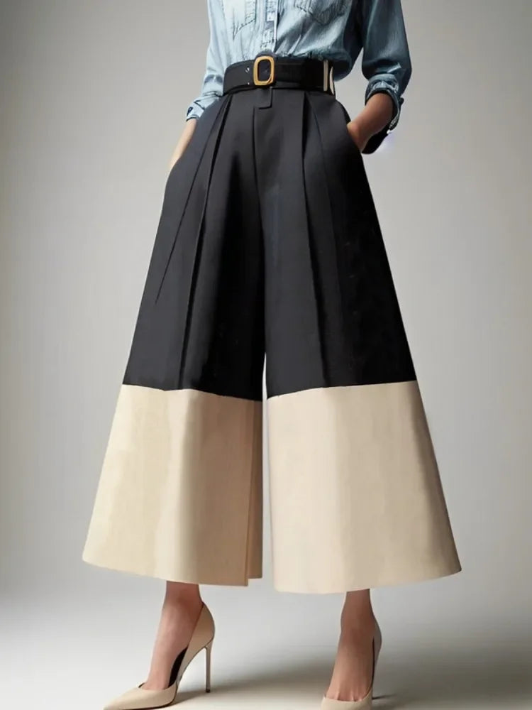 Stylish Contrast Color  Wide Leg Pants