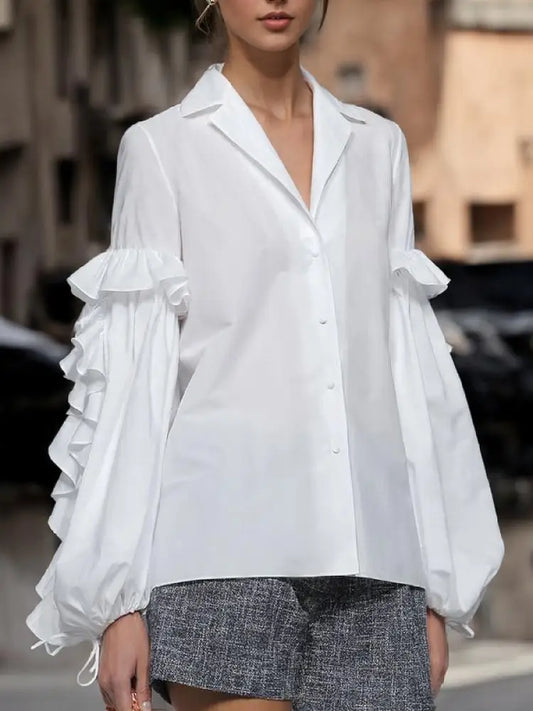 Ruffled Notched Collar Blouse