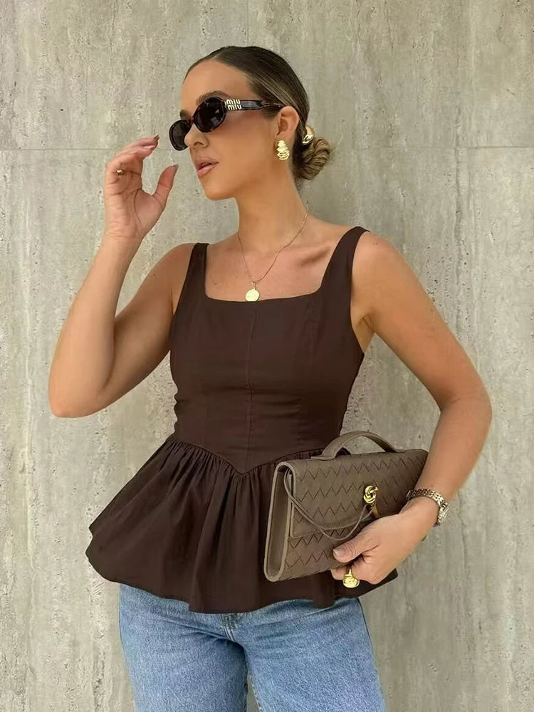 Women Brown Tank Top Camis