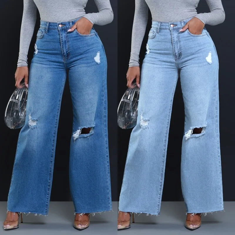 Wide Leg High Waist Denim Pants