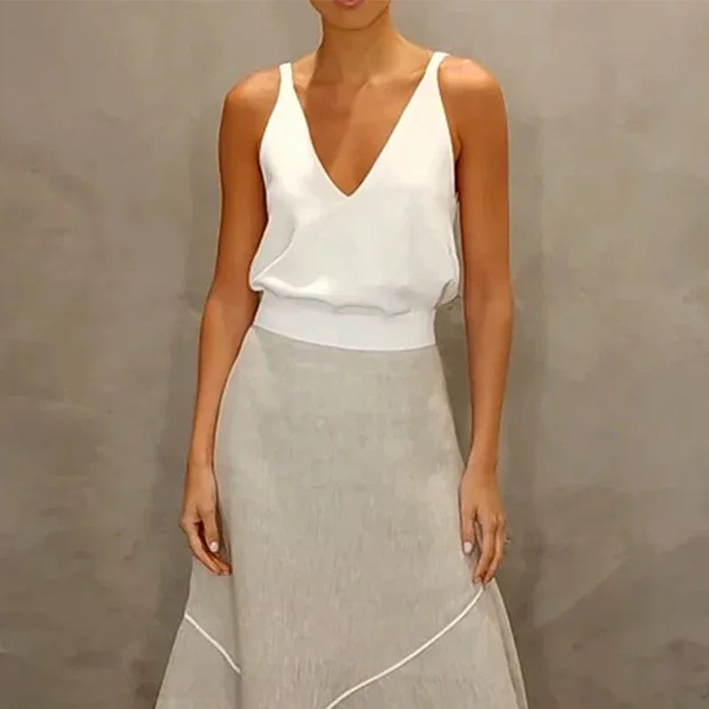 Two Piece Casual V-Neck Skirt Set