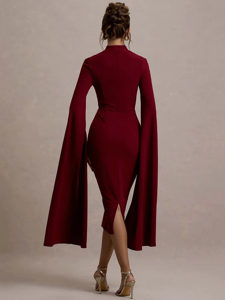 Cape Long Sleeve Midi Dress