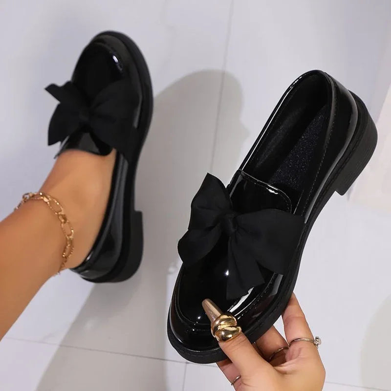 Patent Leather Fashion Bowknot Slip On Loafers
