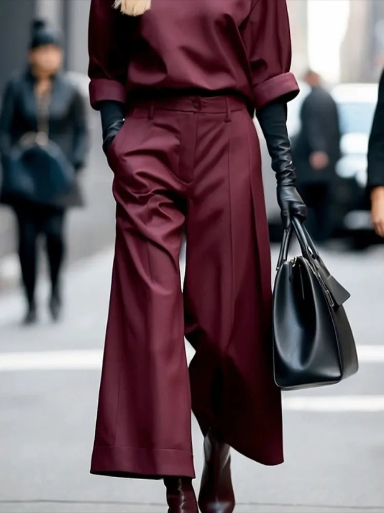 Wide Leg High Waist Pleated Trousers