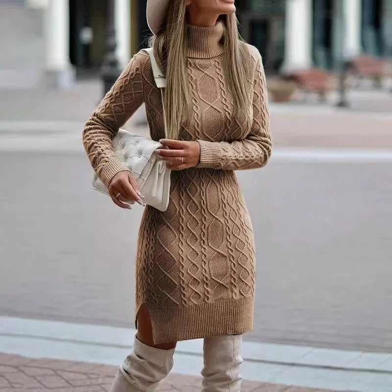 Knitted High Neck Knitted Sweater Dress