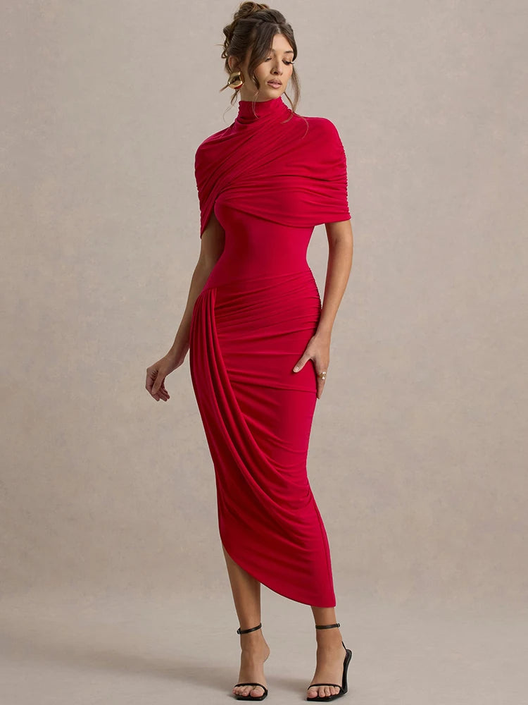 Half Sleeve Ruched Maxi Dress