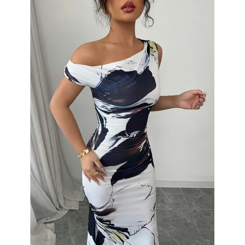 Floral Print Asymmetrical Bodycon Dress
