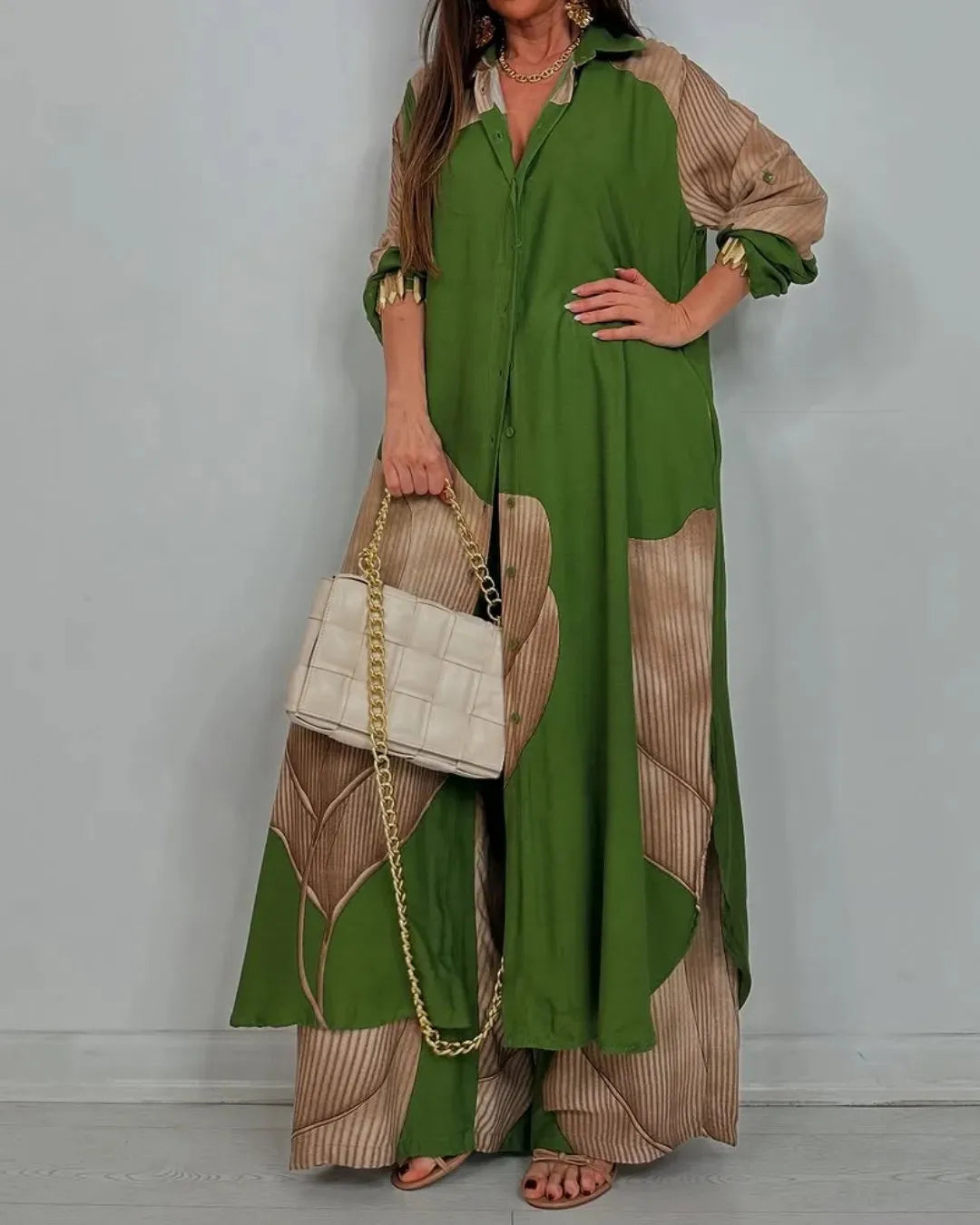 Printed Long Sleeve Loose Two Piece Set
