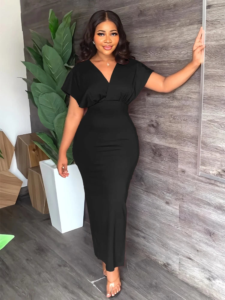 High Waist V Neck Bodycon Dress