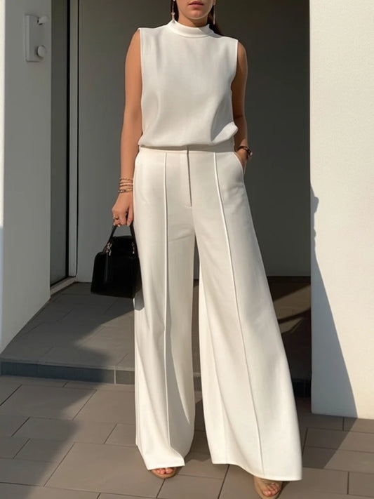 Solid White High Waist Wide Leg Trousers