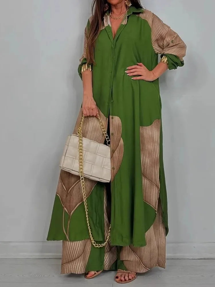 Printed Long Sleeve Loose Two Piece Set