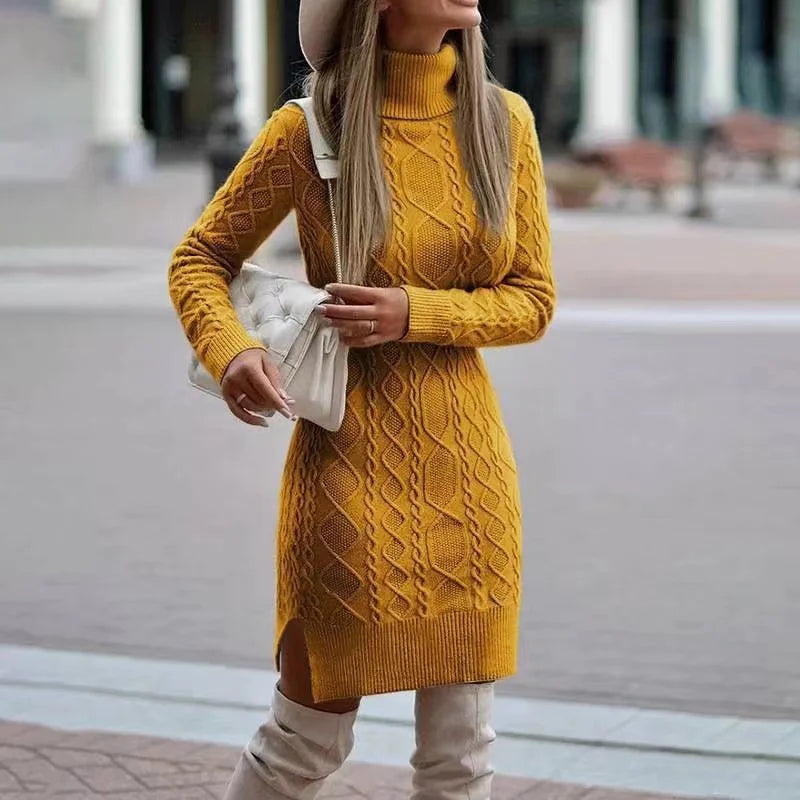 Knitted High Neck Knitted Sweater Dress