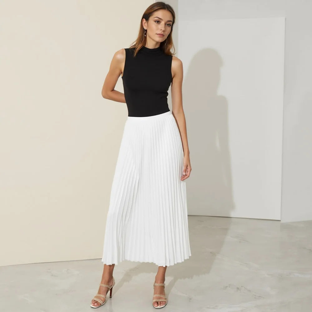 Color block Sleeveless Midi High-Neck Dress