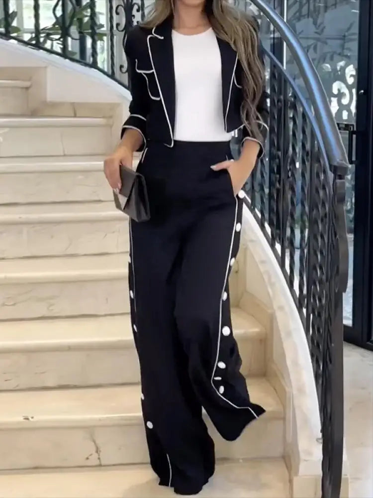 Casual High Waist Buttoned Pants Set