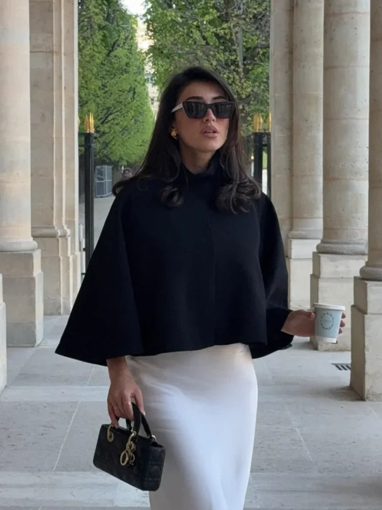 Black Suede Cape Coat