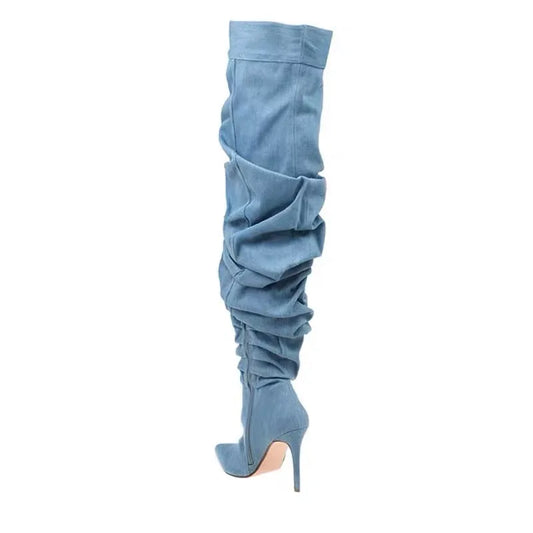 Denim Slouch Over The Knee Heels