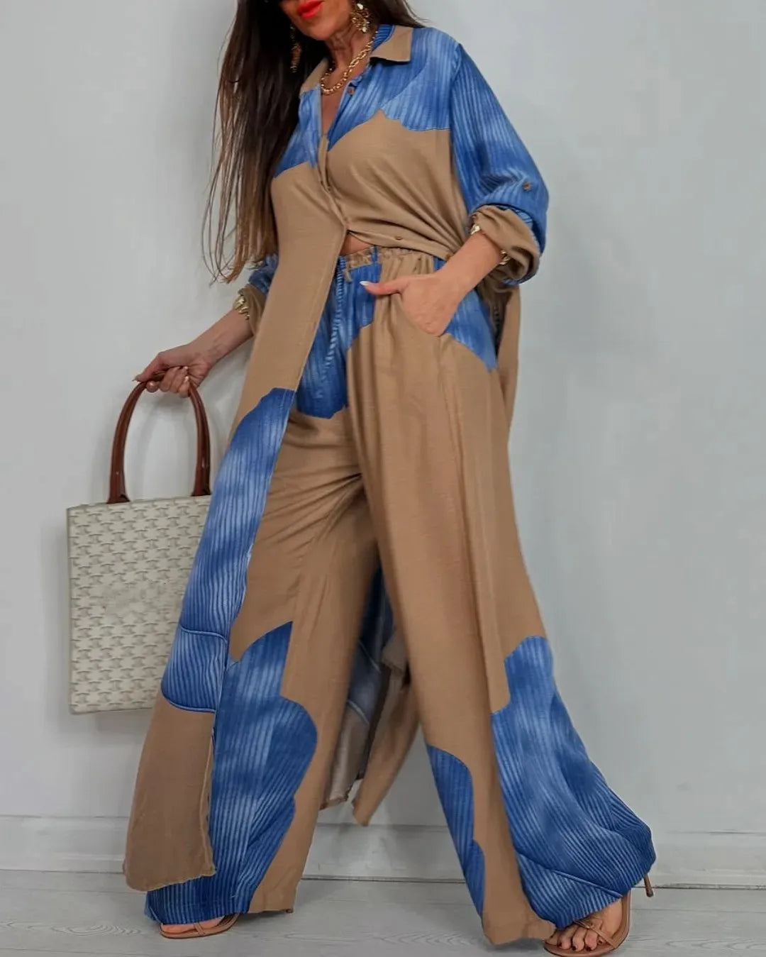 Printed Long Sleeve Loose Two Piece Set