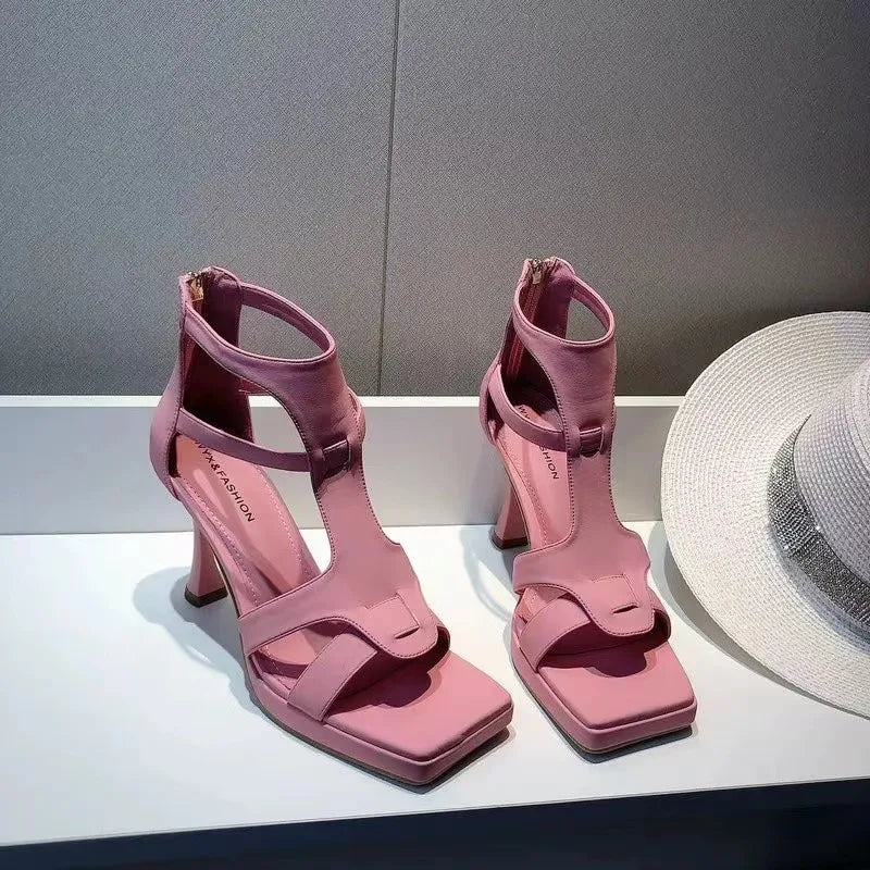 Summer High Heels Square Toe Sandals