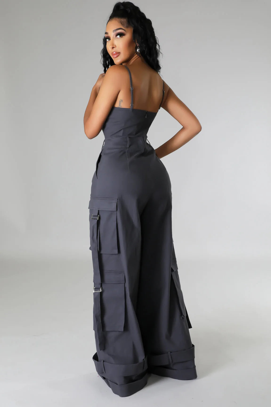 Solid Color Multi Pocket Jumpsuit
