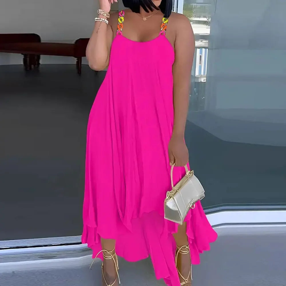 Solid Spaghetti Strap Summer  Maxi Dress