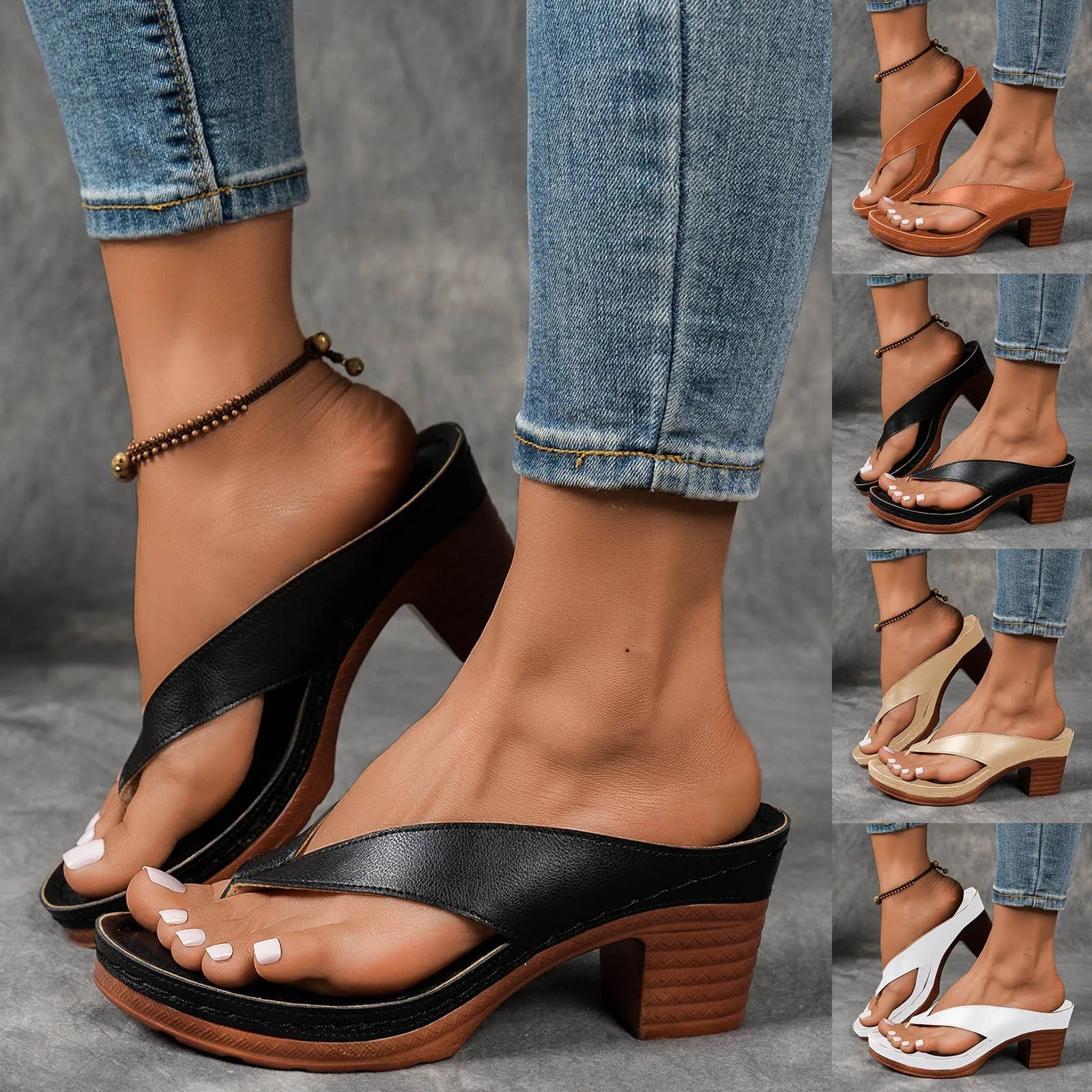 Comfortable Chunky High Heel Flip Flops