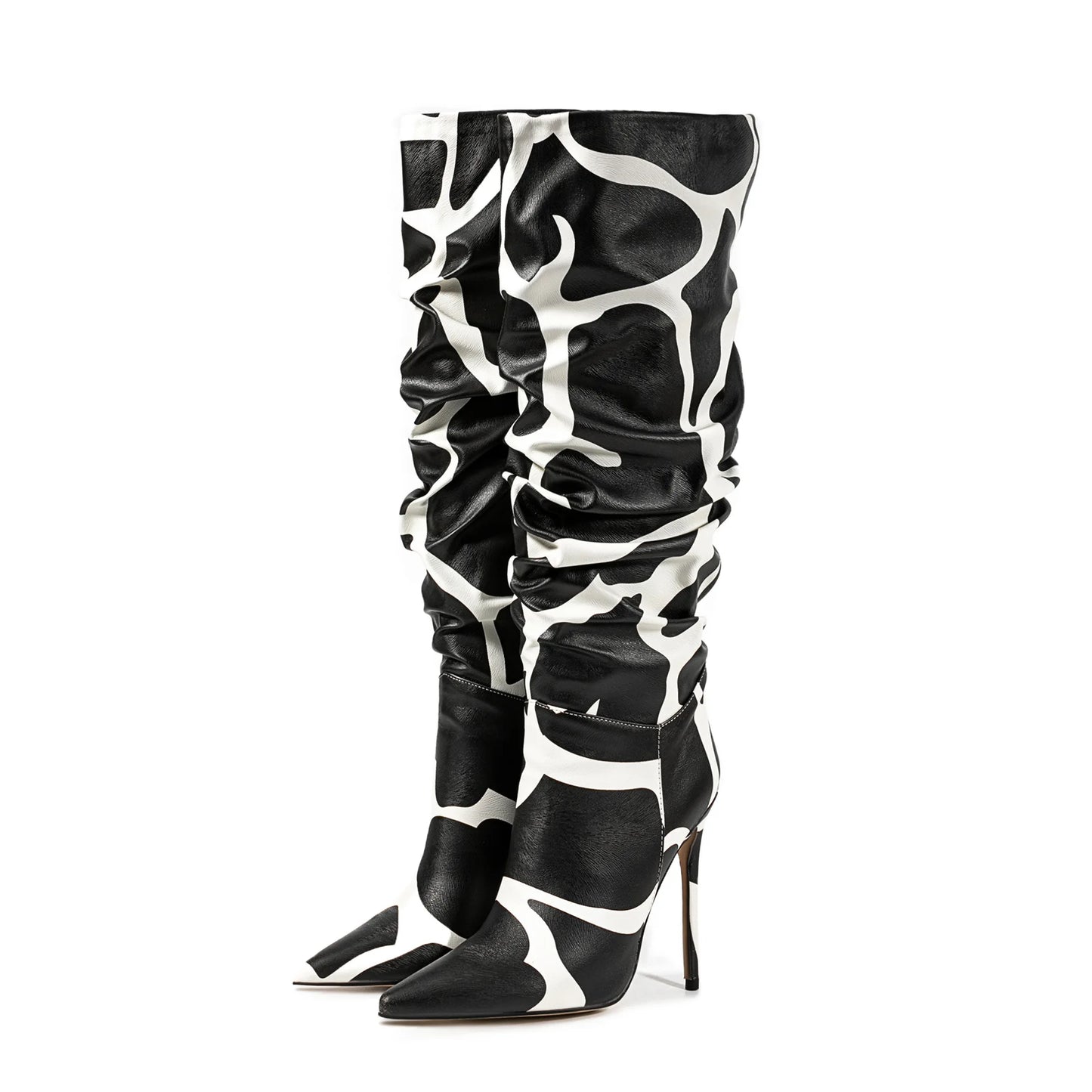 Print Pattern Knee High Boots