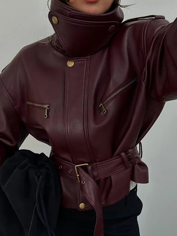 Burgundy Waist Cinching Jacket