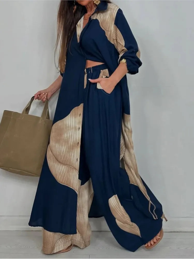 Printed Long Sleeve Loose Two Piece Set