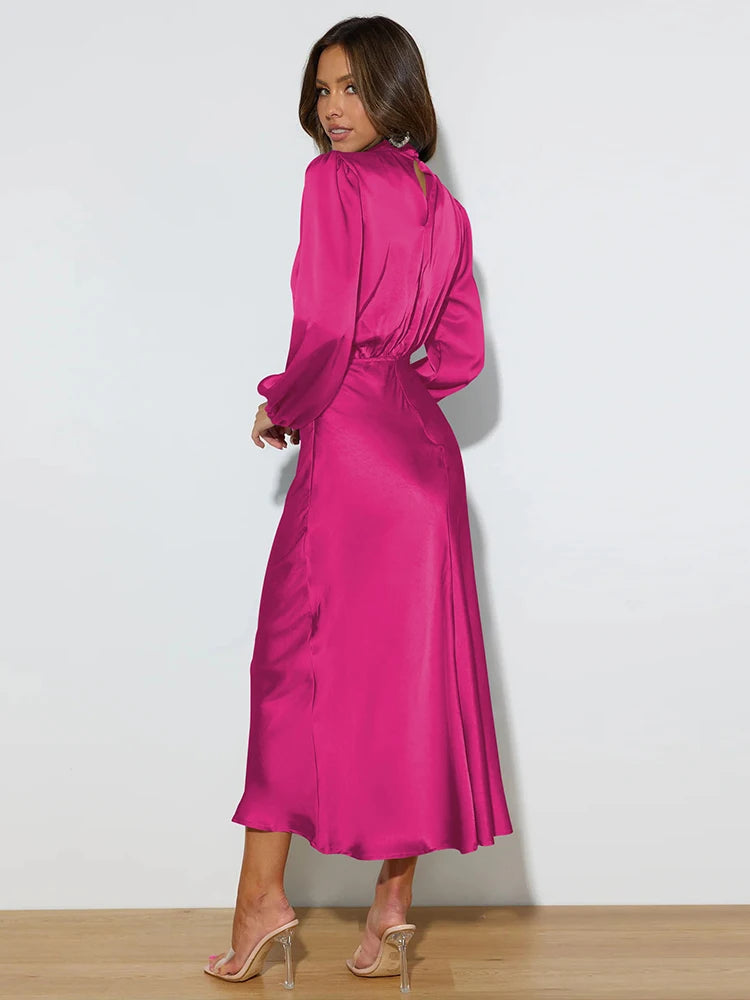 Satin Long Sleeved Evening Dress