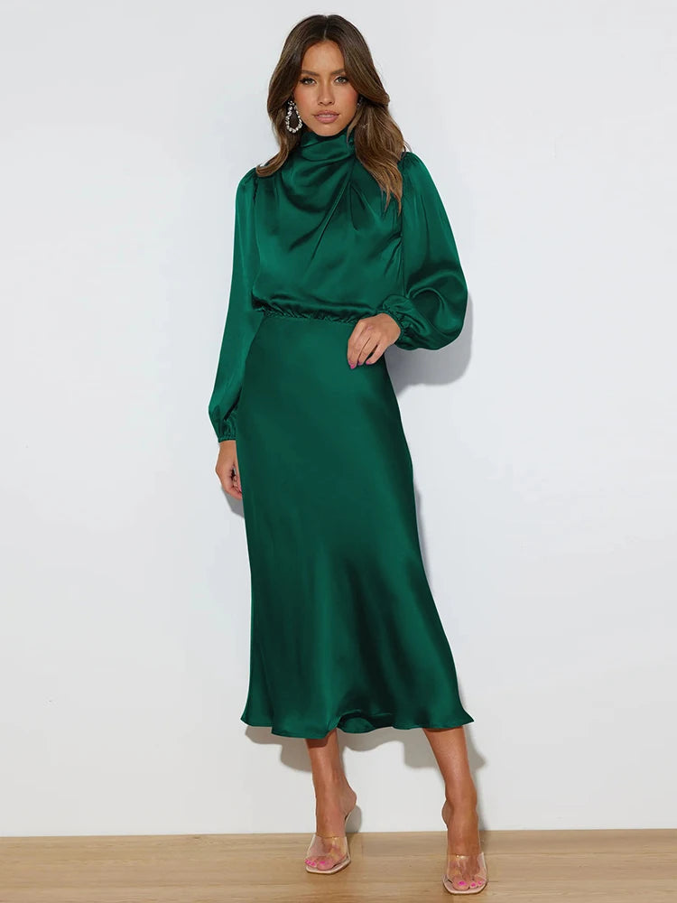 Satin Long Sleeved Evening Dress