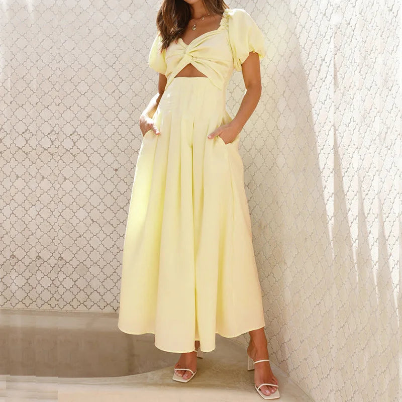Hollow Out Vacation Style Mid Length Dress