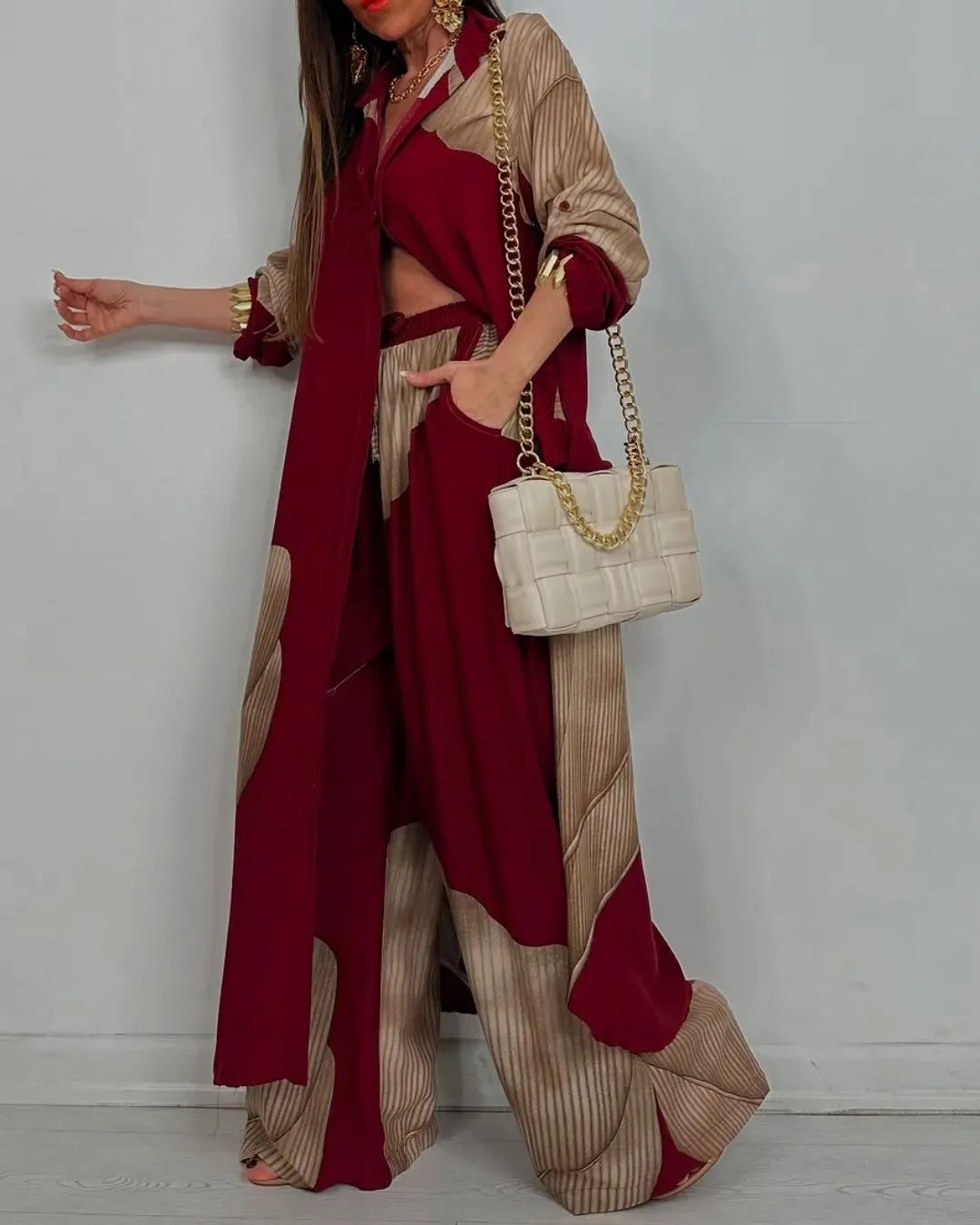 Printed Long Sleeve Loose Two Piece Set