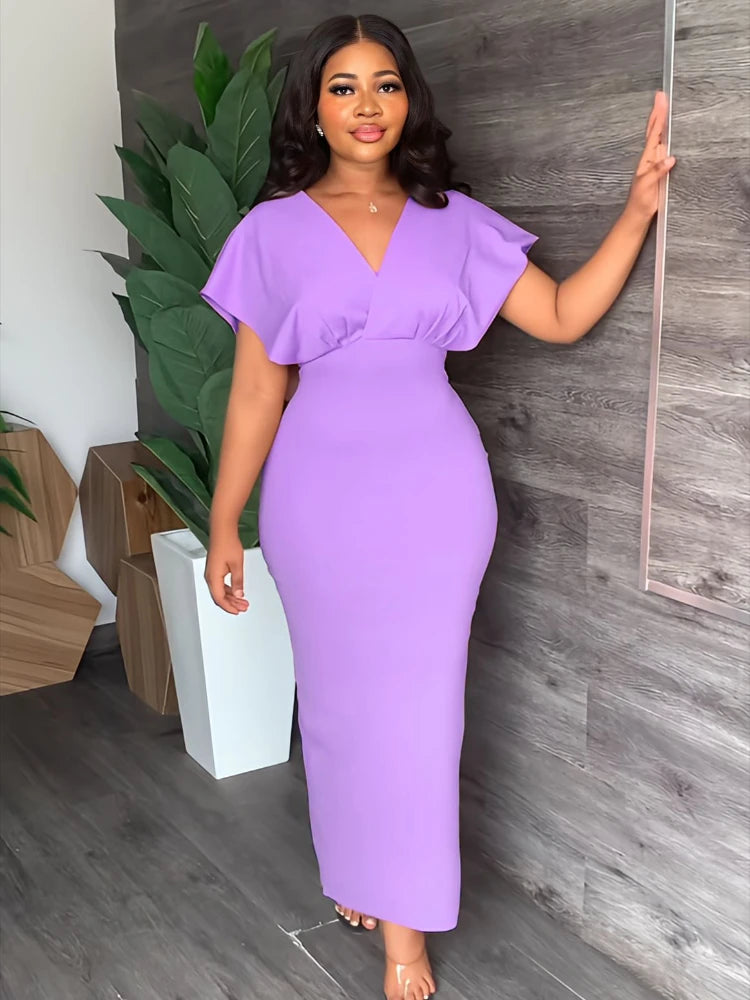 High Waist V Neck Bodycon Dress