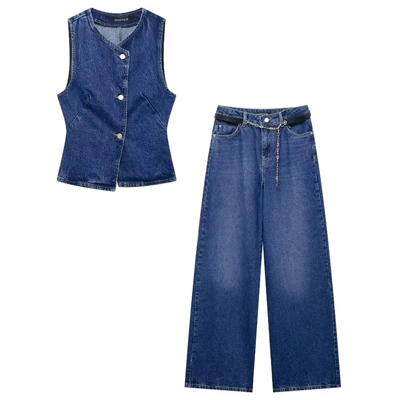 Women Fashion Denim Set Solid