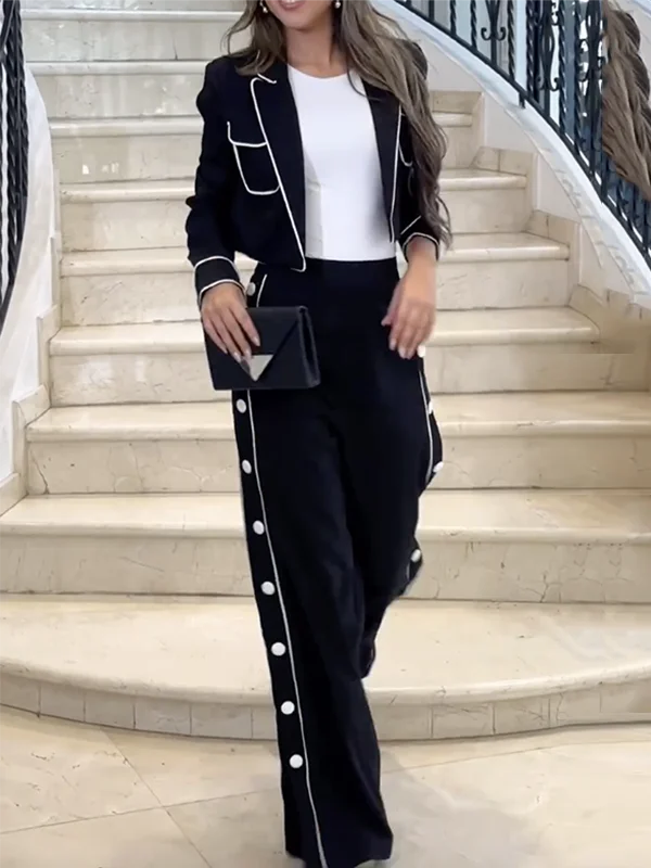 Casual High Waist Buttoned Pants Set