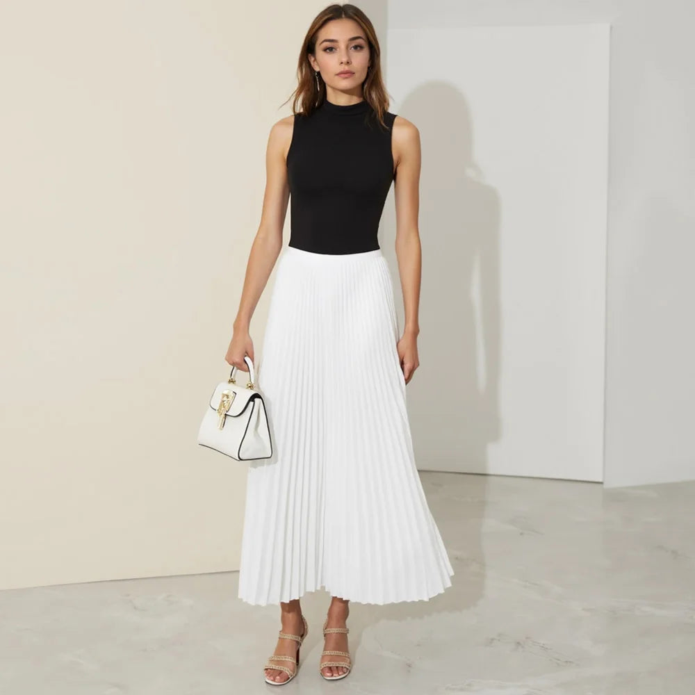 Color block Sleeveless Midi High-Neck Dress
