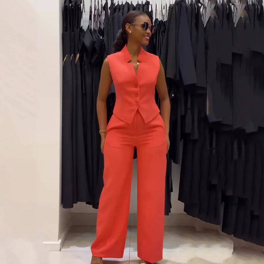 Two Piece V Neck Matching Pants Set
