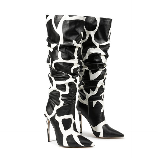 Print Pattern Knee High Boots