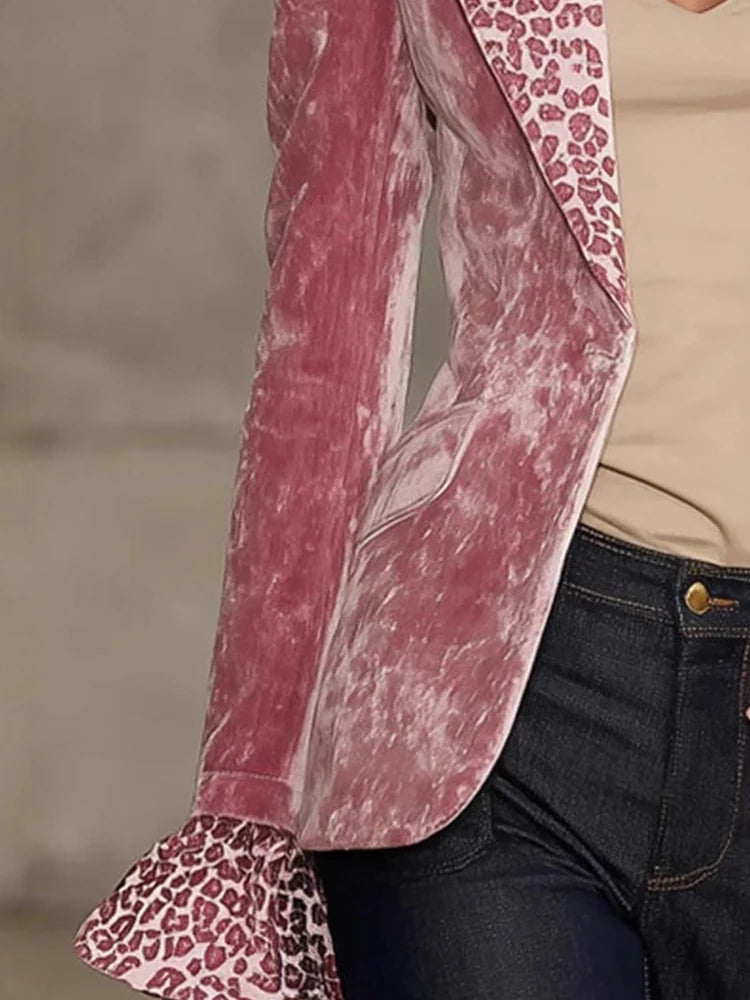 Pink Leopard Printed Velvet Jacket