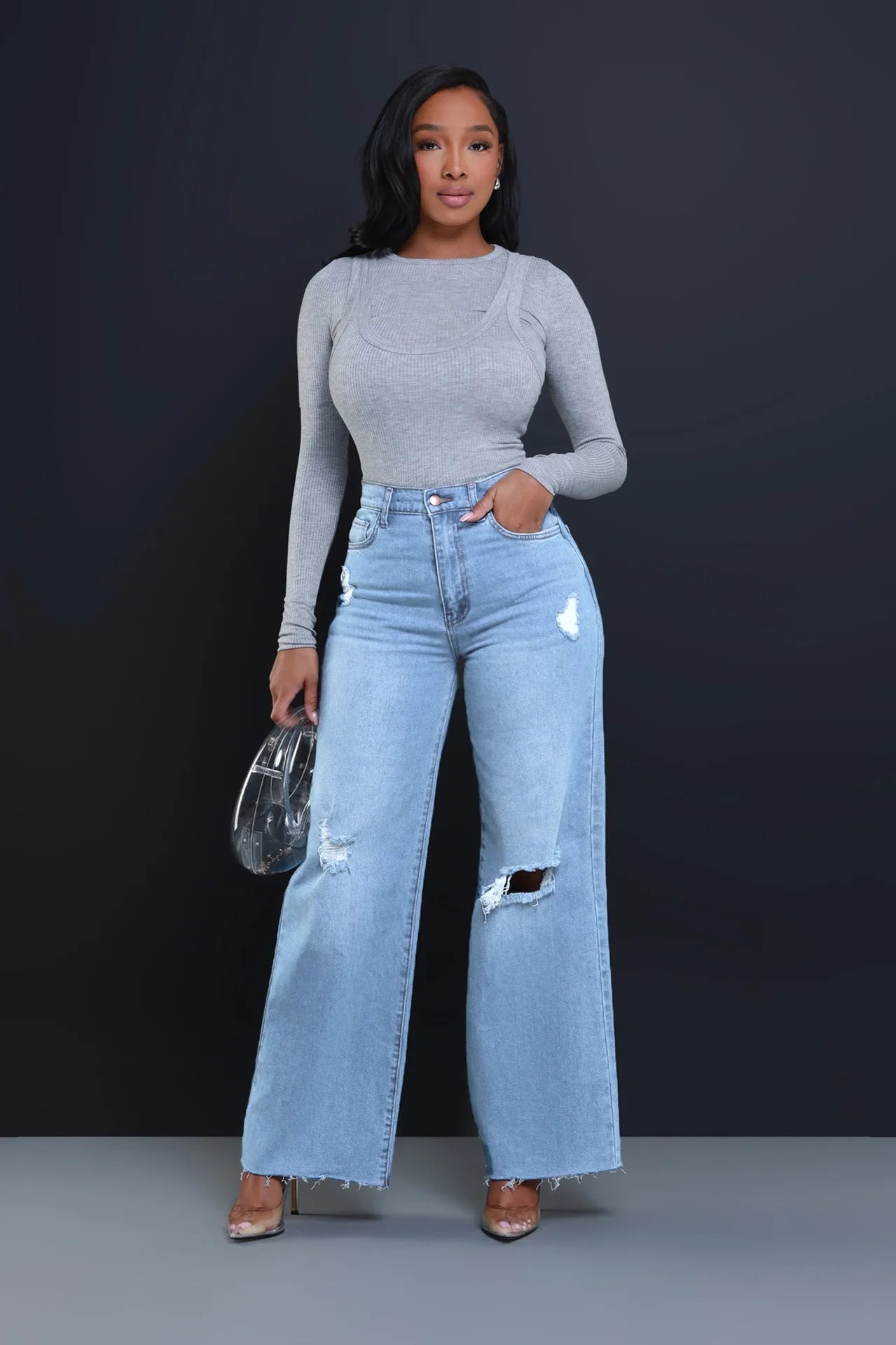 Wide Leg High Waist Denim Pants