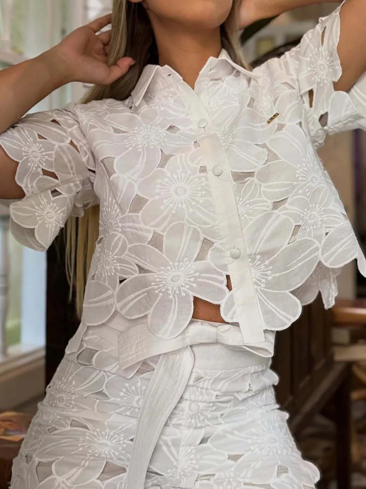 Hollow Out Half Sleeve 2 Piece Set