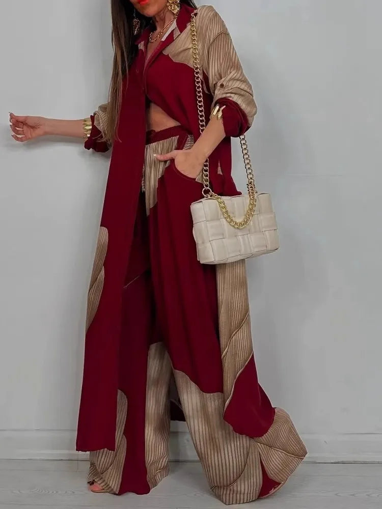Printed Long Sleeve Loose Two Piece Set